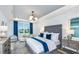 Serene main bedroom with tufted headboard, elegant decor, and plenty of natural light from the large windows at 15148 Willow Ridge Dr, Montverde, FL 34756