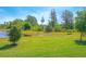 Backyard overlooking a pond, with lush greenery and mature trees. Several birds in the waters edge at 2490 Southlawn Ln, Clermont, FL 34714