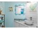 The bathroom features a unique vessel sink, stylish mirror, and coastal decor, creating a serene atmosphere at 2700 N Peninsula Ave # 314, New Smyrna Beach, FL 32169