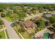 Aerial view showcasing the property with a pool, fenced backyard, landscaping, and surrounding homes at 400 Woodview Dr, Longwood, FL 32779