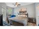 Cozy bedroom with a Golden Gate Bridge art piece, plush textures, and blue accents at 506 Pineloch Dr, Haines City, FL 33844