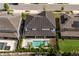 Aerial view of a home with a private pool, manicured landscaping, outdoor seating, and a well-maintained backyard at 8109 Ludington Cir, Orlando, FL 32836