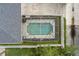 Aerial view of screened-in pool area featuring a gray screen, white fence, and surrounding lawn at 14131 Paradise Tree Dr, Orlando, FL 32828