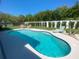Backyard featuring a beautiful blue in-ground pool, lounge chairs, and lush landscaping under a clear sky at 1474 Thornhill Cir, Oviedo, FL 32765