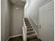Carpeted staircase with white railing, leading to the upper level of the home at 15157 Pigeon Plum Ln, Winter Garden, FL 34787