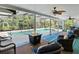Covered patio showcasing comfortable seating and a modern fire pit, perfect for enjoying views of the sparkling pool at 210 Lonesome Pine Dr, Longwood, FL 32779
