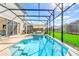 Inviting screened pool with a sun umbrella, creating a serene oasis for relaxation and enjoying the outdoors at 2618 Calistoga Ave, Kissimmee, FL 34741