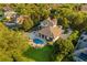 Expansive estate featuring a large pool, spa, lush lawn, and mature trees offering privacy at 6143 Cartmel Ln, Windermere, FL 34786