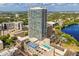 Breathtaking aerial shot of a high-rise building with a lake and city skyline at 150 E Robinson St # 2506, Orlando, FL 32801