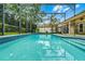 Screened in backyard pool with blue tiles and clear water reflecting the sky at 10119 Bayard Ct, Orlando, FL 32836