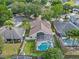 Aerial view of a home with a screened in pool and fenced backyard at 1018 Oceanbreeze Ct, Orlando, FL 32828