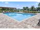 Community pool with brick-paved deck, pergola, and lounge chairs for residents to enjoy on a sunny day at 1324 Painted Bunting Ave, Oakland, FL 34787