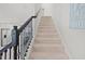 Carpeted staircase with decorative metal railing leads to the upper level of the home at 1324 Painted Bunting Ave, Oakland, FL 34787