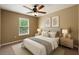 Bedroom featuring neutral tones, window with blinds, a bed, two side tables, and artwork at 2020 Corner Glen Dr, Orlando, FL 32820