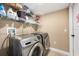 Laundry room with modern washer and dryer and shelving for storage at 2020 Corner Glen Dr, Orlando, FL 32820