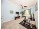 Light-blue workout room with neutral carpet, ceiling fan, and workout equipment at 4 Island Dr, Lake Mary, FL 32746