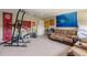 Finished basement offering a cozy seating area with a large shark poster, an American flag and guitars at 8208 Westminster Abbey Blvd, Orlando, FL 32835