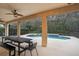 Covered and screened lanai features a dining table overlooking the pool and spa at 8404 Secret Key Cv, Kissimmee, FL 34747