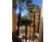 Balcony view showcasing lush tropical foliage, palm trees, and building exterior at 12527 Floridays Resort Dr # 603E, Orlando, FL 32821