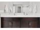 Modern bathroom features a double sink with marble countertops and stylish dark wood cabinetry at 5553 Turkey Creek Way, Lakeland, FL 33811