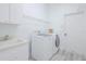 Well-lit laundry room features modern washer/dryer, utility sink and ample shelving for storage at 8023 Canyon Lake Cir, Orlando, FL 32835