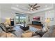 Comfortable living room features a sliding glass door to a screened in patio and backyard view at 5648 Cedar Chase Dr, St Cloud, FL 34771