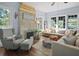 Bright living room featuring neutral furniture, a brick fireplace, and lots of windows at 609 W Osceola St, Clermont, FL 34711