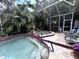 Enclosed pool and jacuzzi surrounded by lush tropical plants for a private backyard oasis at 8935 Jonathan Manor Dr, Orlando, FL 32819