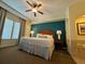 Relaxing bedroom featuring a king bed, ceiling fan, and windows with blackout curtains at 8125 Resort Village Dr # 51006, Orlando, FL 32821