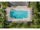 Aerial view of a community pool with palm trees and lounge chairs at 1021 Victoria Parc Ave, Orange City, FL 32763