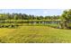 Spacious backyard featuring a lush lawn, mature trees, and a black metal fence enclosing the serene lake view at 14749 Walcott Ave, Orlando, FL 32827