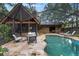 Aerial backyard featuring a pool, firepit, screened patio, and home elevation at 2114 Bluff Oak St, Apopka, FL 32712