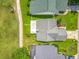 An aerial view showcases the roof, backyard, and screened-in porch of the house at 2885 Autumn Green Dr, Orlando, FL 32822
