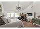 Primary bedroom boasts a fireplace, a chandelier, and ample natural light from multiple windows at 645 Manor Rd, Maitland, FL 32751