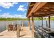 Wooden dock with boat lift showcases a tranquil lakeside setting and comfortable seating at 645 Manor Rd, Maitland, FL 32751