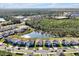 Aerial neighborhood view showcasing modern homes bordering a small pond and scenic greenery at 10002 Brown Burrow St, Orlando, FL 32829