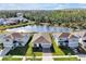 Aerial view of homes surrounding a serene pond with lush trees in the background at 10002 Brown Burrow St, Orlando, FL 32829