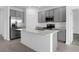 Modern kitchen with stainless steel appliances, island, quartz countertops, and gray cabinets at 1412 Brentwood Dr, Kissimmee, FL 34746