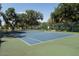 A well-maintained tennis court in a community setting, shaded by mature oak trees at 2340 Grasmere View S Pkwy, Kissimmee, FL 34746