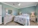 Tranquil bedroom with blue walls, wood floors, ceiling fan, and natural light at 2945 Juniper Dr, Edgewater, FL 32141