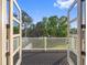 View from the balcony with white railing and french doors overlooking lush greenery at 3608 Dubsdread Cir, Orlando, FL 32804