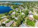 Aerial view of a neighborhood home with lake access, featuring mature trees and scenic surroundings at 505 Lake Shore Dr, Maitland, FL 32751
