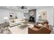 Comfortable living room featuring a fireplace, stylish furniture, and ample natural light at 505 Lake Shore Dr, Maitland, FL 32751