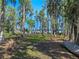 Serene backyard with mature trees, leading to a tranquil waterfront area and boat dock at 6037 Lake Erie Rd, Groveland, FL 34736