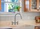 Close-up of a stainless steel faucet and farmhouse sink with bright window view at 6037 Lake Erie Rd, Groveland, FL 34736