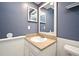 Bathroom with blue walls, a sink with cabinets, and a large mirror at 607 Brittany Ct, Casselberry, FL 32707