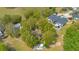 Aerial perspective of the house, featuring the patio, bamboo, pool, and serene landscaping at 6816 Greengrove Blvd, Clermont, FL 34714