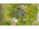 Aerial photograph showcasing the outdoor living spaces, mature trees, and pond feature at 6816 Greengrove Blvd, Clermont, FL 34714