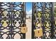 Close-up of ornate gate locks, enhancing the security and charm of this gated property at 6816 Greengrove Blvd, Clermont, FL 34714