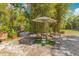 Outdoor dining area featuring a table with chairs under an umbrella near a bamboo stand at 6816 Greengrove Blvd, Clermont, FL 34714